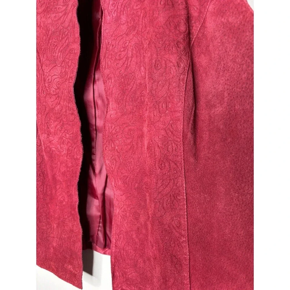 Coldwater Creek Womens Sz L Red 100% Leather Suede Laser Cut Open Front Vest